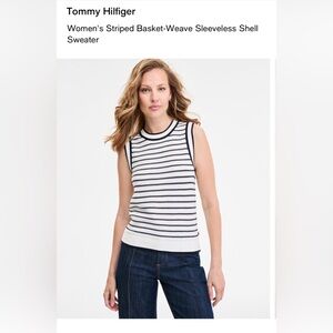 Tommy Hilfiger White & Navy Striped Sleeveless Knit Shell